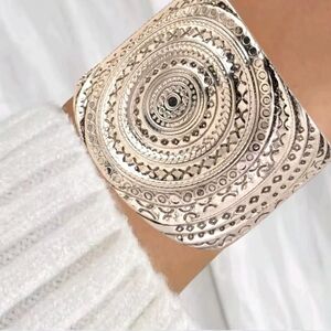 Silver Medallion Wide Cuff Bracelet